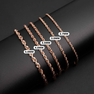 Rope Chain Bracelet 10K Rose Gold - Solid - bayamjewelry