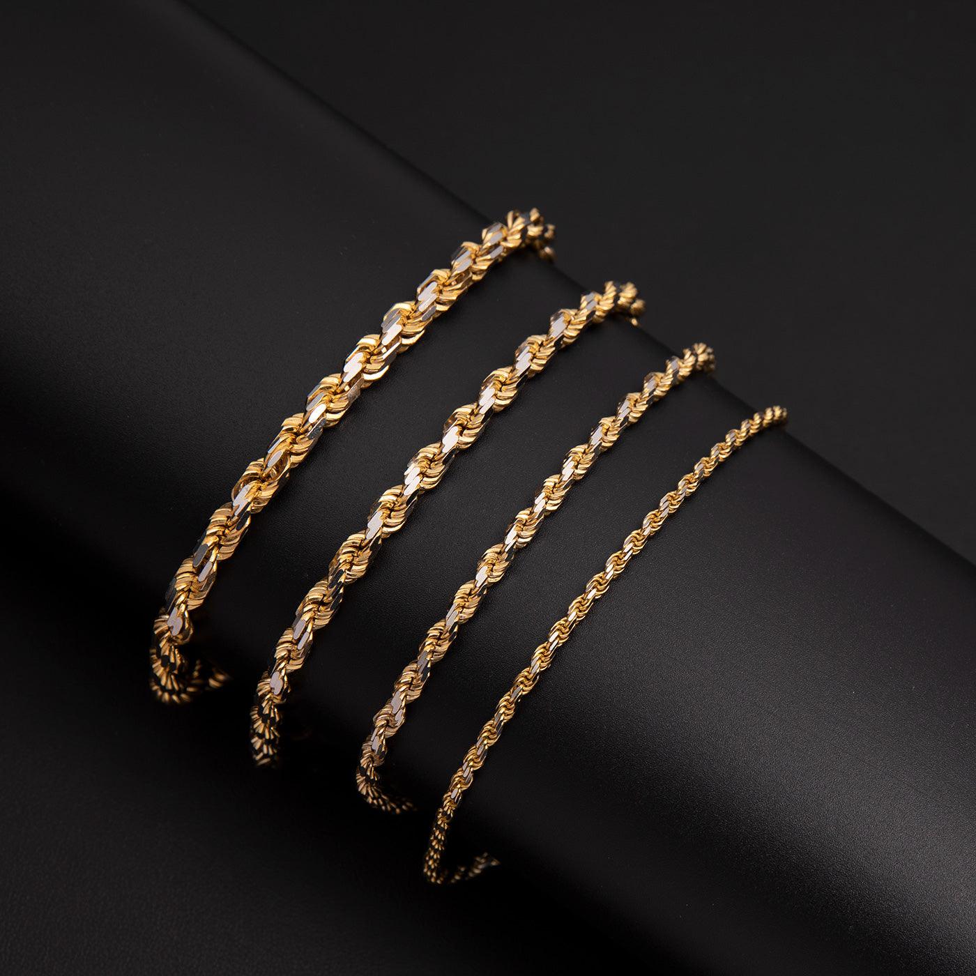 Rope Chain Bracelet 14K Yellow White Gold - Solid - bayamjewelry