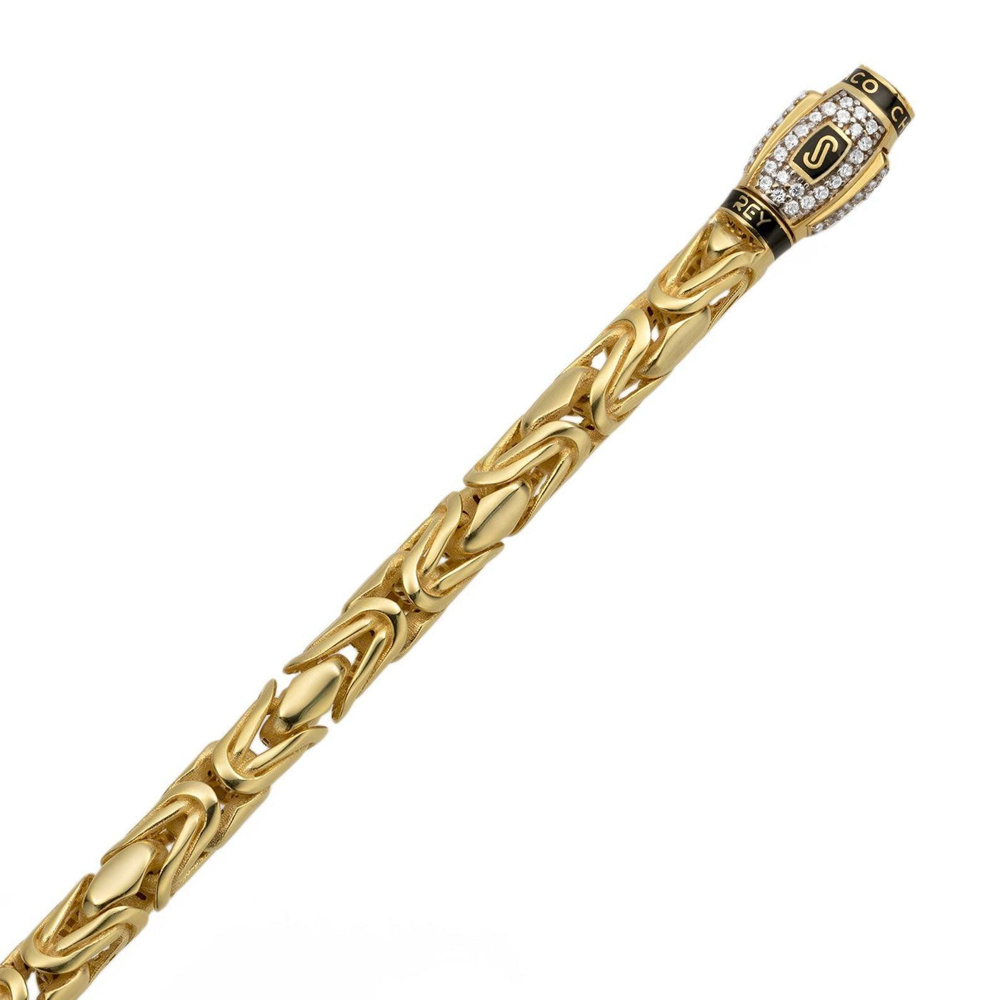 Round Byzantine Royal Link CZ Lock Bracelet 14K Yellow Gold - Hollow - bayamjewelry