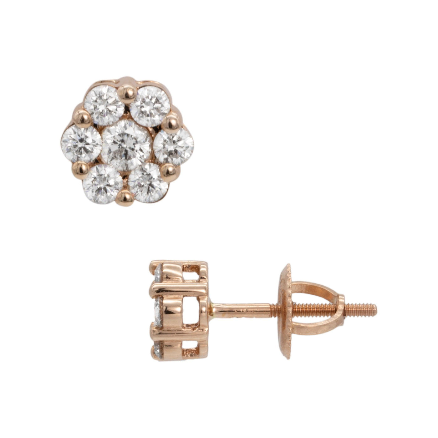 Round Cluster Diamond Stud Earrings 0.87ct 14K Rose Gold - bayamjewelry