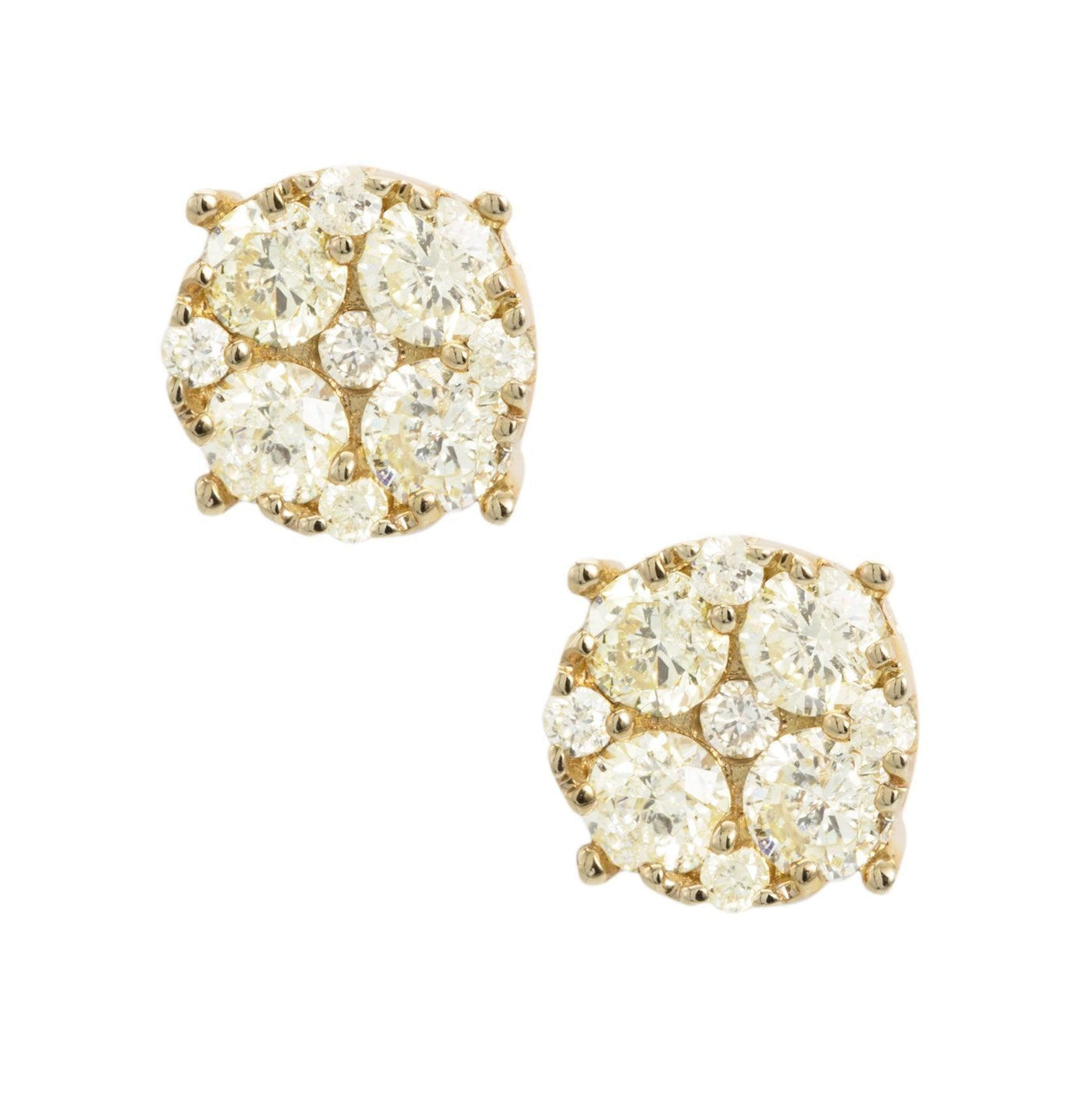 Round Cluster Diamond Stud Earrings 1.15ct 10K Yellow Gold - bayamjewelry
