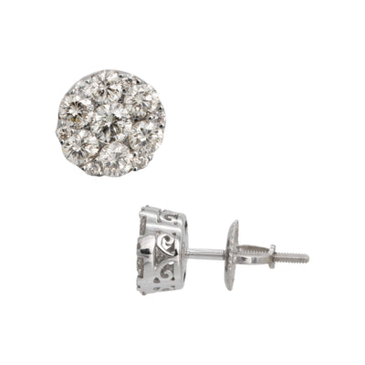 Round Cluster Diamond Stud Earrings 1.15ct 14K White Gold - bayamjewelry