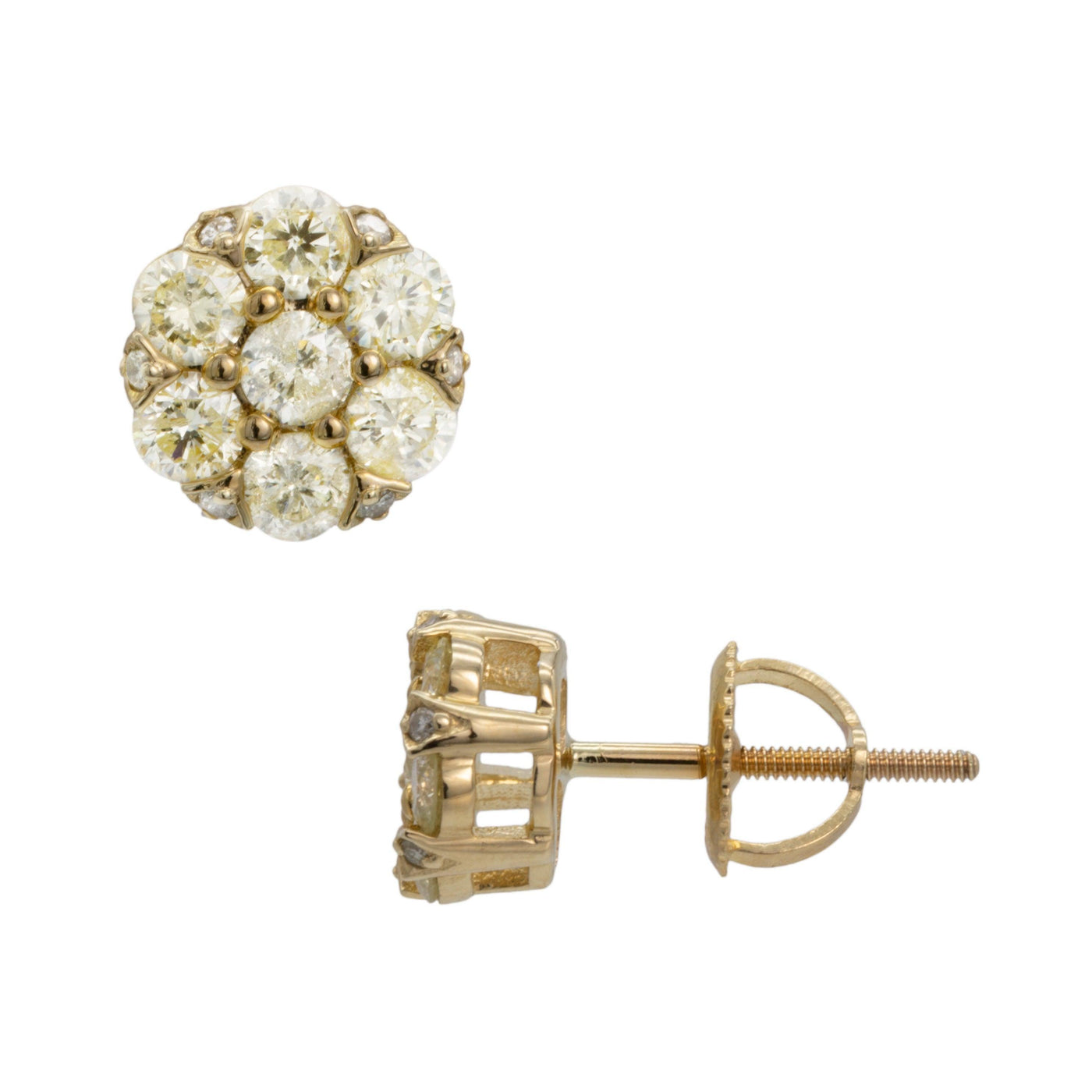 Round Cluster Diamond Stud Earrings 1.25ct 10K Yellow Gold - bayamjewelry