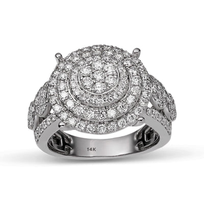 Round Cluster Halo Diamond Ring 3.0ct 14K White Gold - bayamjewelry