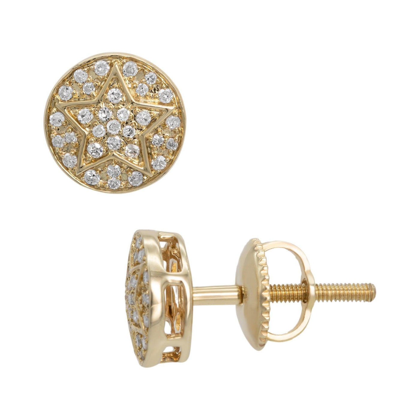 Round Cluster Star Diamond Stud Earrings 0.16ct 10K Yellow Gold - bayamjewelry