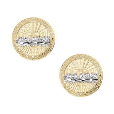 Round Diamond Cut Last Supper Stud Earrings Solid 10K Yellow Gold - bayamjewelry