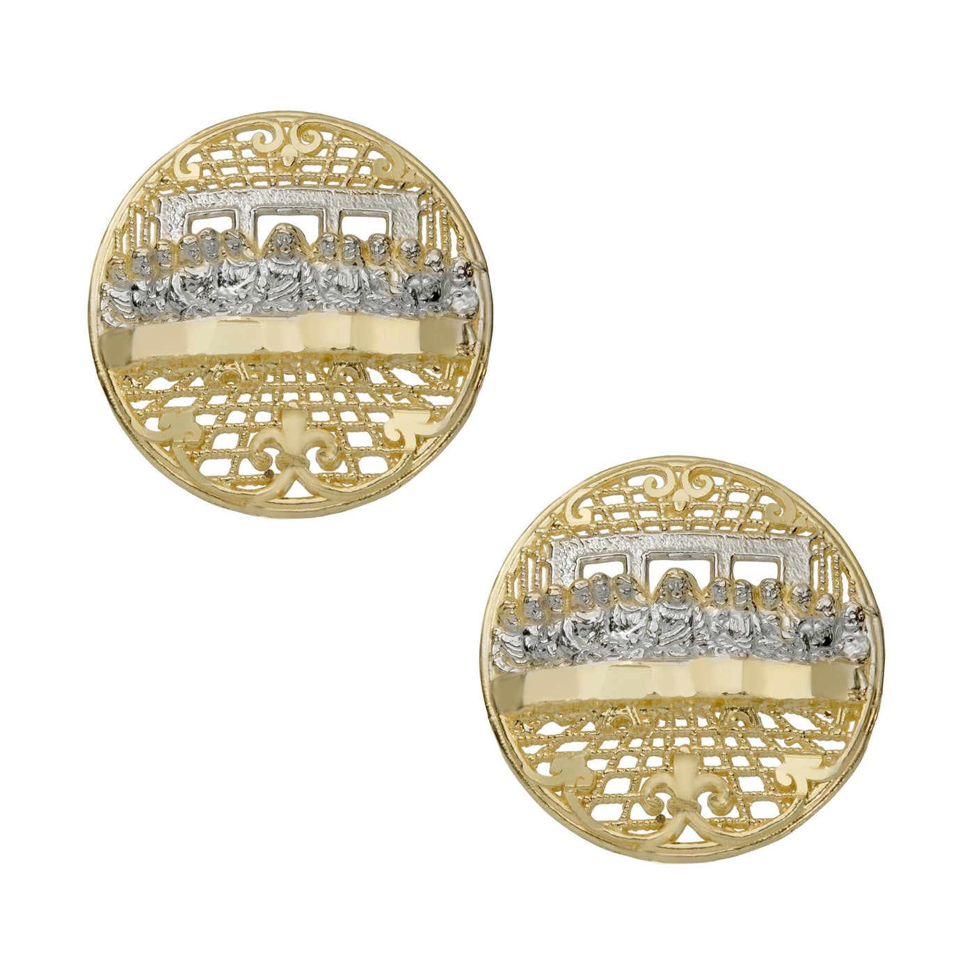 Round Diamond Cut the Last Supper Stud Earrings Solid 10K Yellow Gold - bayamjewelry