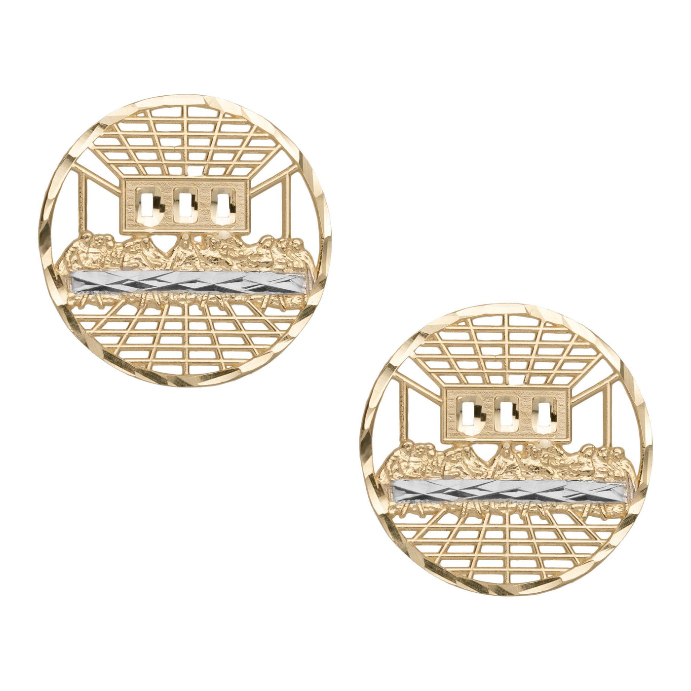 Round Diamond Cut the Last Supper Stud Earrings Solid 10k Yellow Gold - bayamjewelry