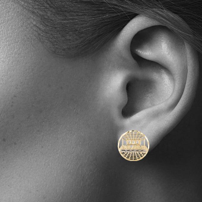 Round Diamond Cut the Last Supper Stud Earrings Solid 10k Yellow Gold - bayamjewelry