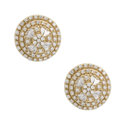 Round Double Halo Cluster Diamond Stud Earrings 0.37ct 10K Yellow Gold - bayamjewelry