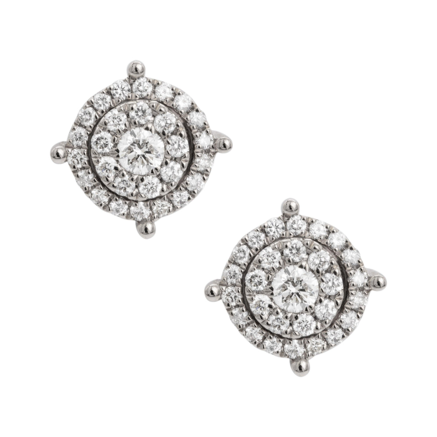 Round Double Halo Cluster Diamond Stud Earrings 0.60ct 14K White Gold - bayamjewelry