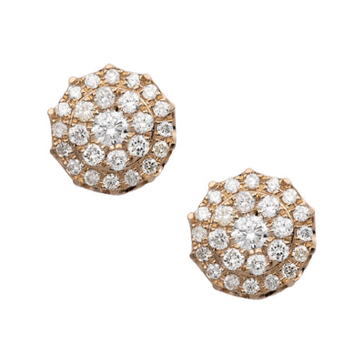 Round Halo Cluster Diamond Stud Earrings 0.89ct 14K Yellow Gold - bayamjewelry