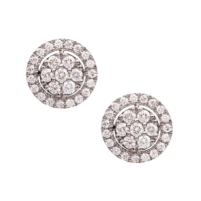 Round Halo Cluster Diamond Stud Earrings 1.17ct 14K White Gold - bayamjewelry
