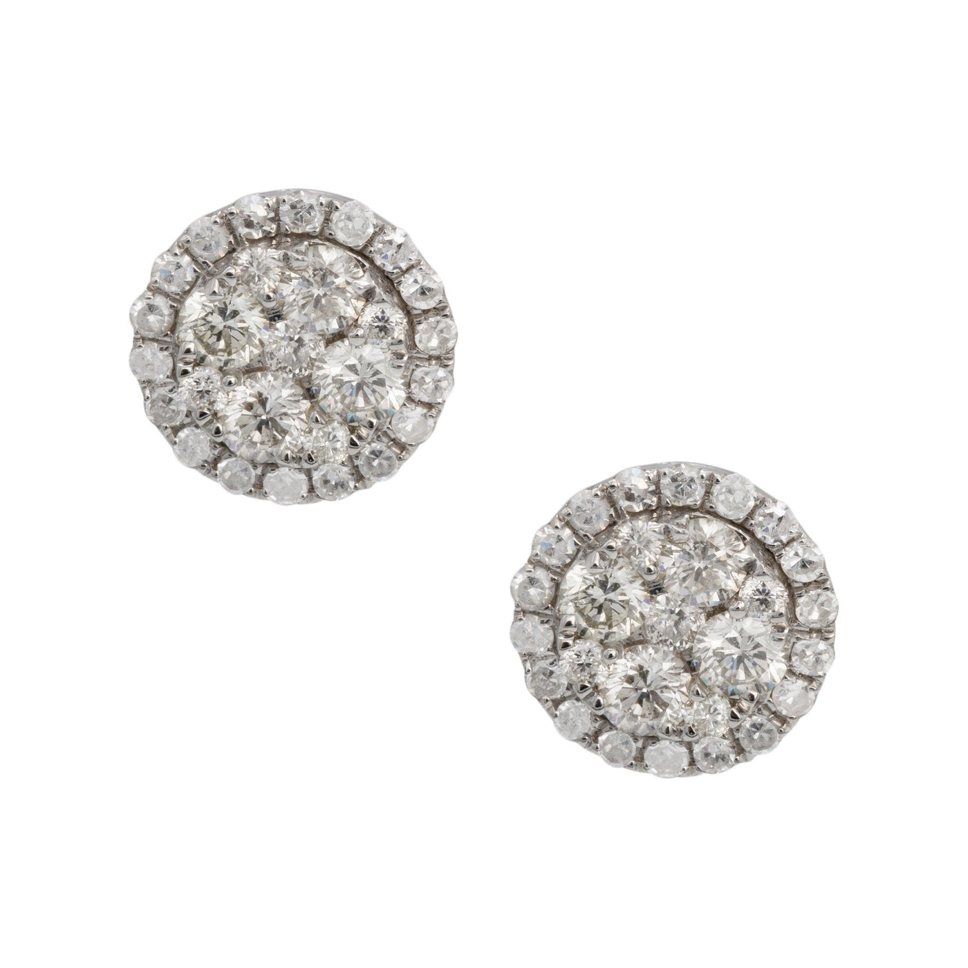 Round Halo Diamond Stud Earrings 1.15ct 14K White Gold - bayamjewelry