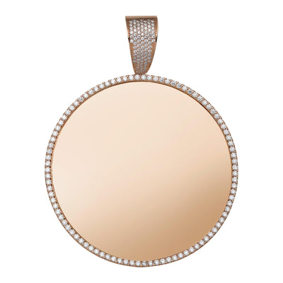 Round Medallion Picture Frame Memory CZ Charm Pendant Solid 10K Rose Gold - bayamjewelry