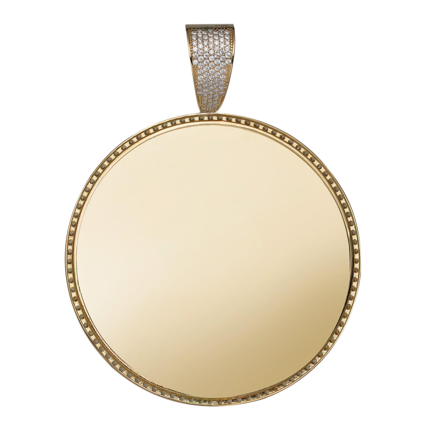 Round Medallion Picture Frame Memory CZ Charm Pendant Solid 10K Yellow Gold - bayamjewelry