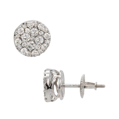 Round Pave Diamond Stud Earrings 1.00ct 14K White Gold - bayamjewelry