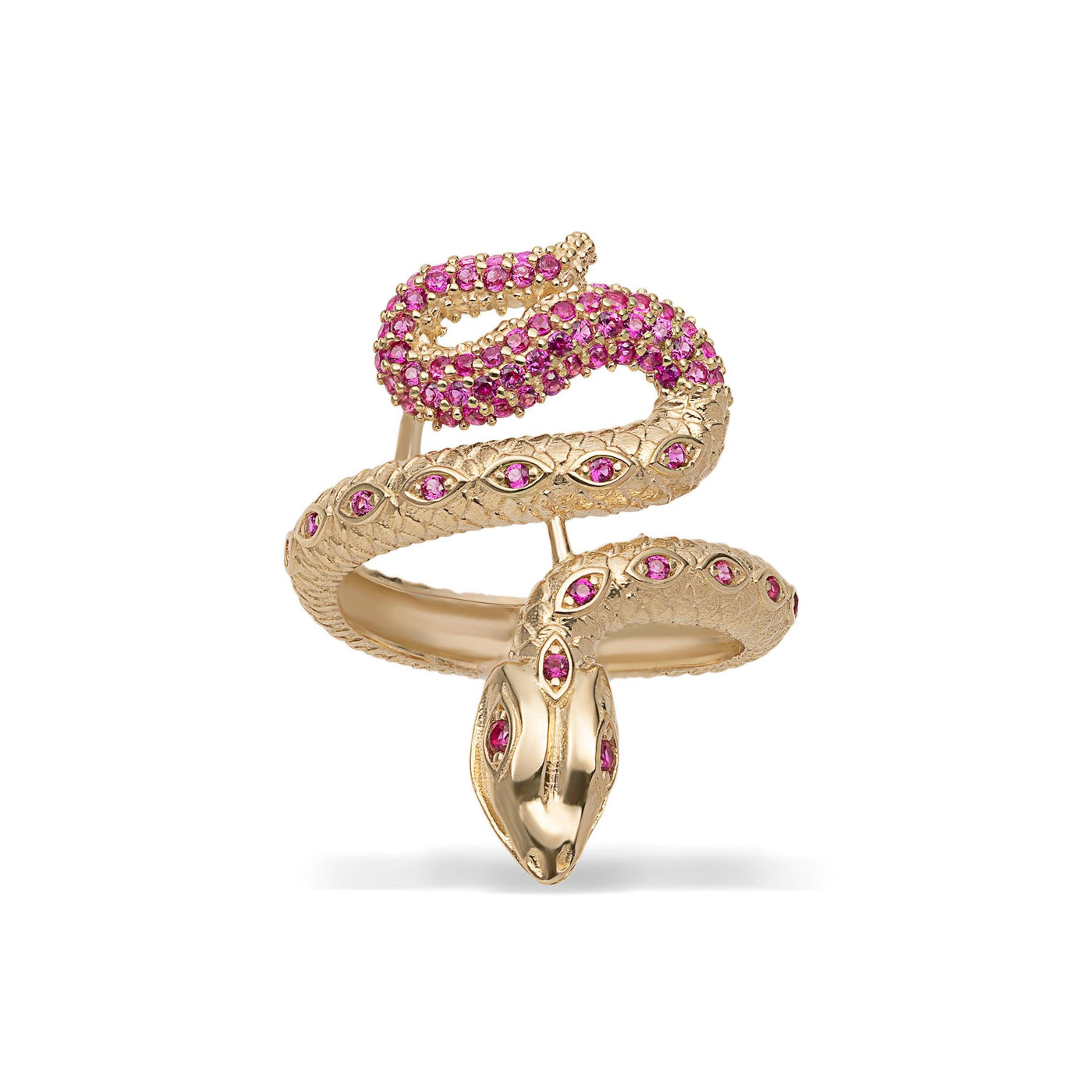Ruby CZ Snake Ring 14K Yellow Gold - bayamjewelry