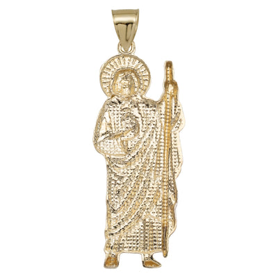 Saint Jude with Halo Diamond Cut Pendant Solid 10K Yellow Gold - bayamjewelry
