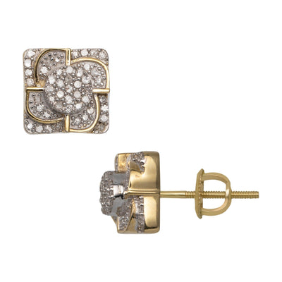 Spiral Design Micro-Pavé Square Diamond Stud Earrings 0.32ct 10K Yellow Gold - bayamjewelry