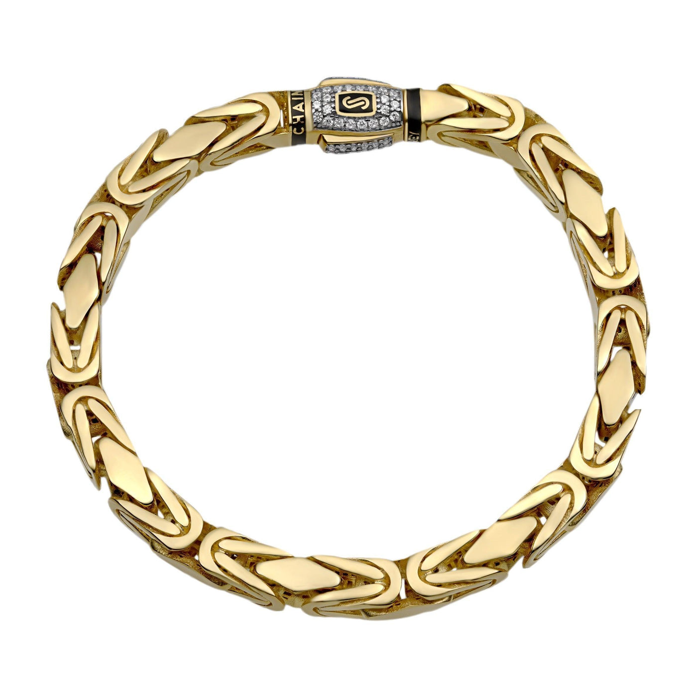 Square Byzantine Royal Link CZ Lock Bracelet 14K Yellow Gold - Hollow - bayamjewelry