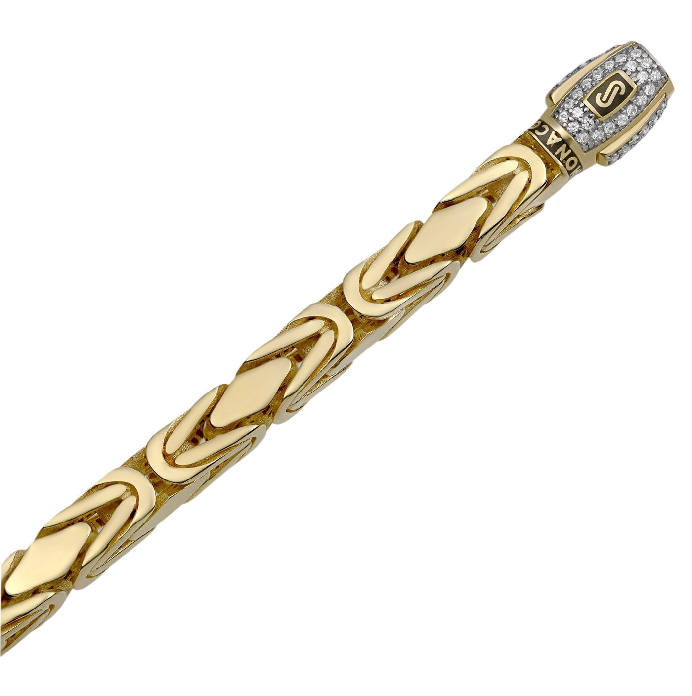 Square Byzantine Royal Link CZ Lock Bracelet 14K Yellow Gold - Hollow - bayamjewelry