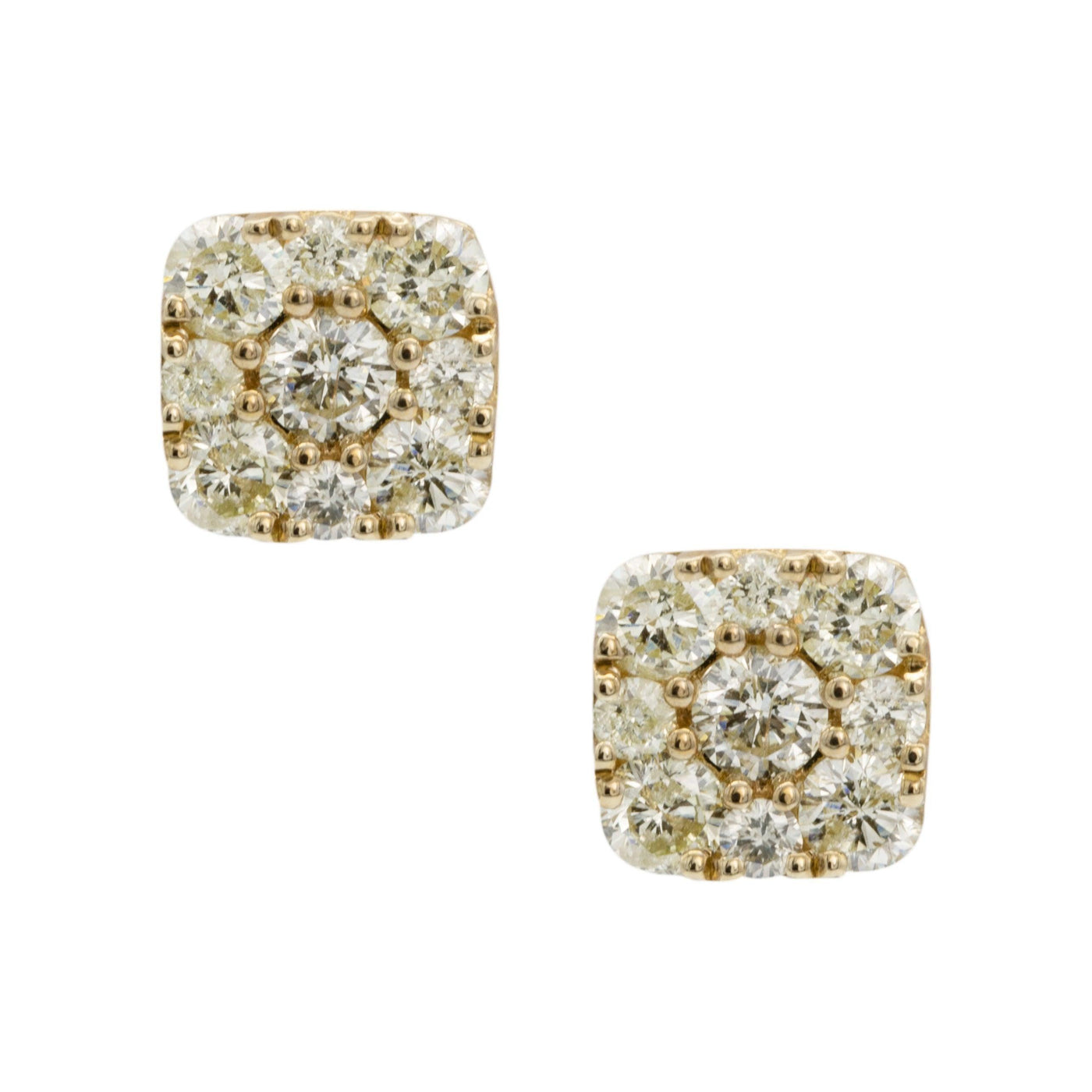 Square Cluster Diamond Stud Earrings 1.29ct 10K Yellow Gold - bayamjewelry