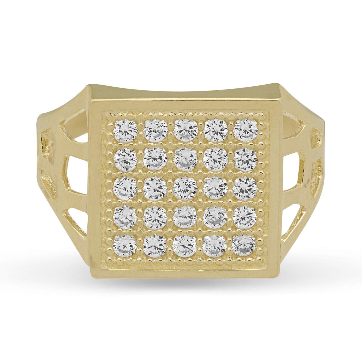 Square CZ Signet Ring Solid 10K Yellow Gold - bayamjewelry