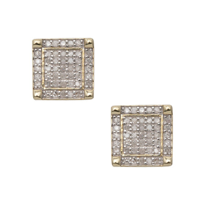 Square Design Micro-Pavé Diamond Stud Earrings 0.41ct 10K Yellow Gold - bayamjewelry