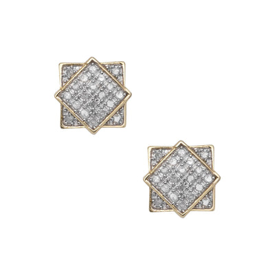 Square Frame Design Micro-Pavé Diamond Stud Earrings 0.19ct 10K Yellow Gold - bayamjewelry