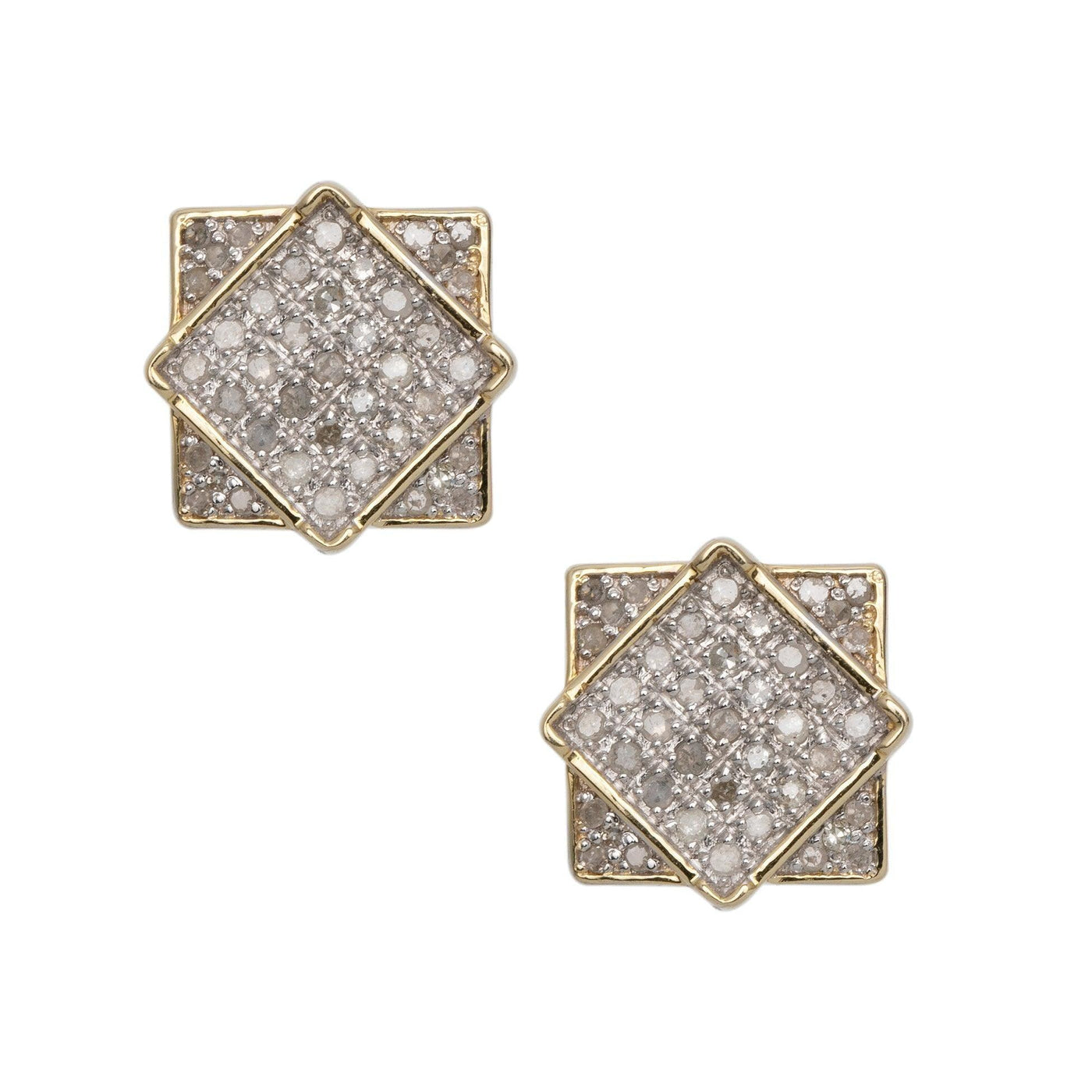 Square Frame Design Micro-Pavé Diamond Stud Earrings 0.33ct 10K Yellow Gold - bayamjewelry