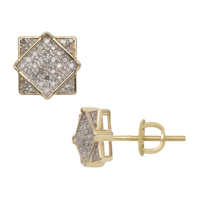 Square Frame Design Micro-Pavé Diamond Stud Earrings 0.33ct 10K Yellow Gold - bayamjewelry