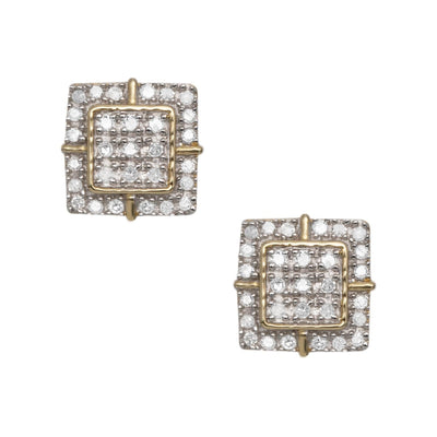 Square Halo Micro-Pavé Diamond Stud Earrings 0.22ct 14K Yellow Gold - bayamjewelry