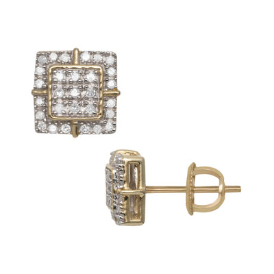 Square Halo Micro-Pavé Diamond Stud Earrings 0.22ct 14K Yellow Gold - bayamjewelry