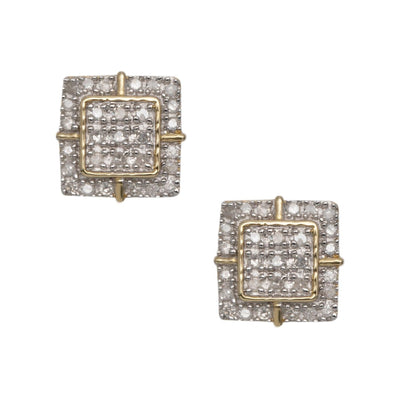 Square Halo Micro-Pavé Diamond Stud Earrings 0.2ct 10K Yellow Gold - bayamjewelry