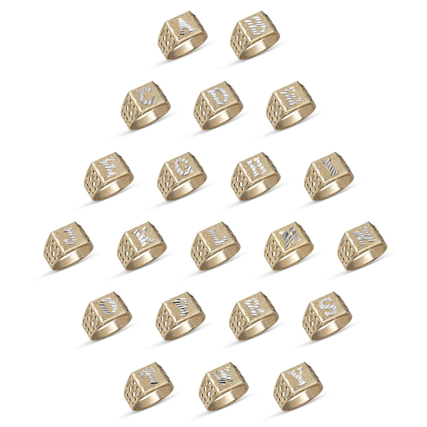 Square Signet Initial Ring 10K Yellow White Gold - bayamjewelry