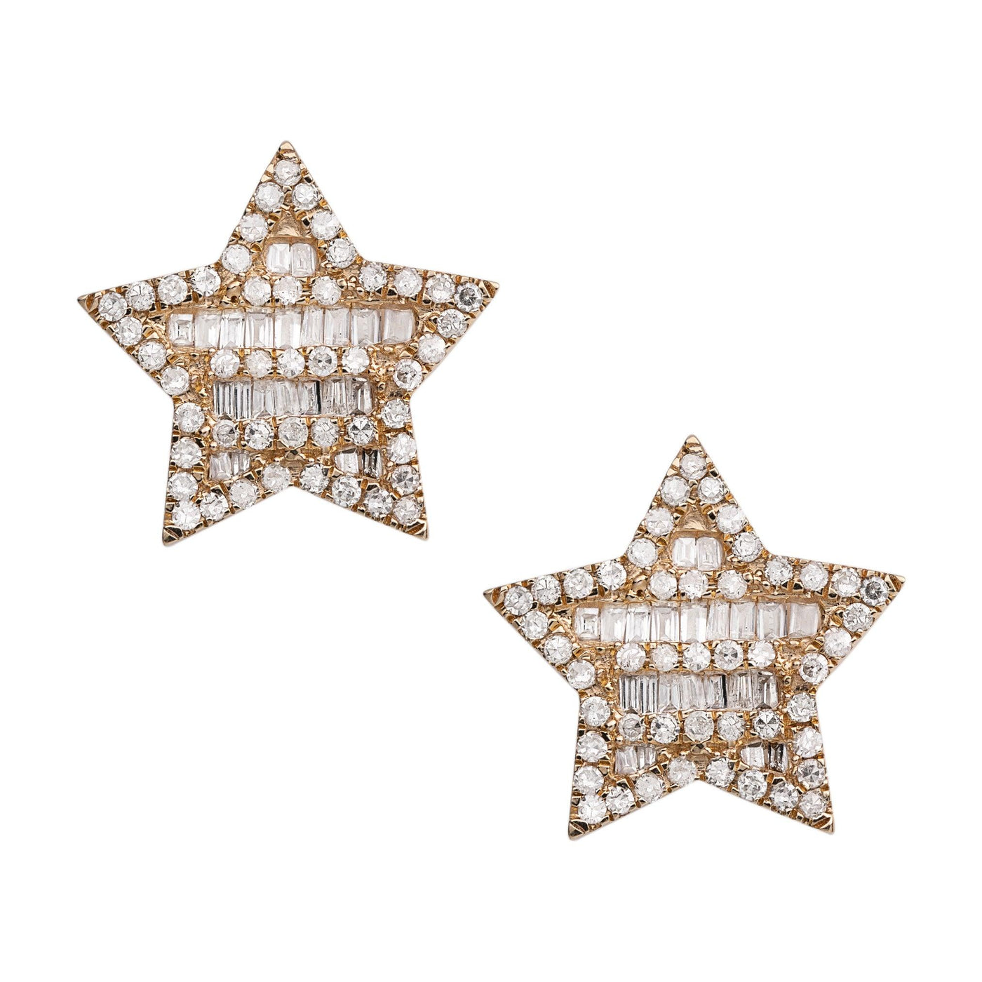 Star Diamond Stud Earrings 0.85ct 14K Yellow Gold - bayamjewelry