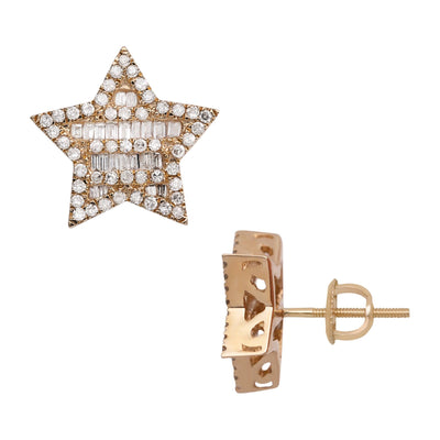 Star Diamond Stud Earrings 0.85ct 14K Yellow Gold - bayamjewelry