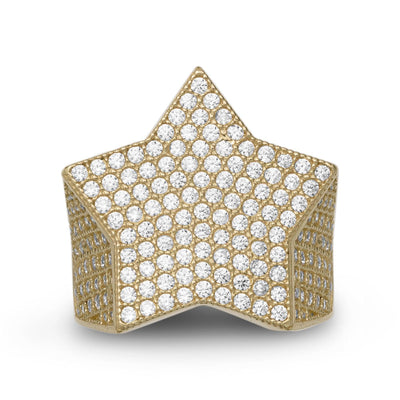 Super Star Big CZ Ring Solid 10K Yellow Gold - bayamjewelry
