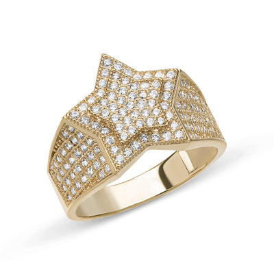 Super Star CZ Ring Solid 10K Yellow Gold - bayamjewelry