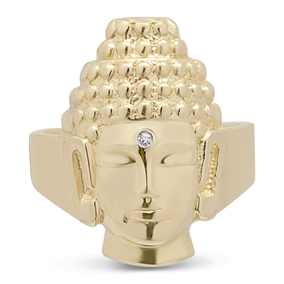 Textured Buddha CZ Ring Solid 10K Yellow Gold - bayamjewelry