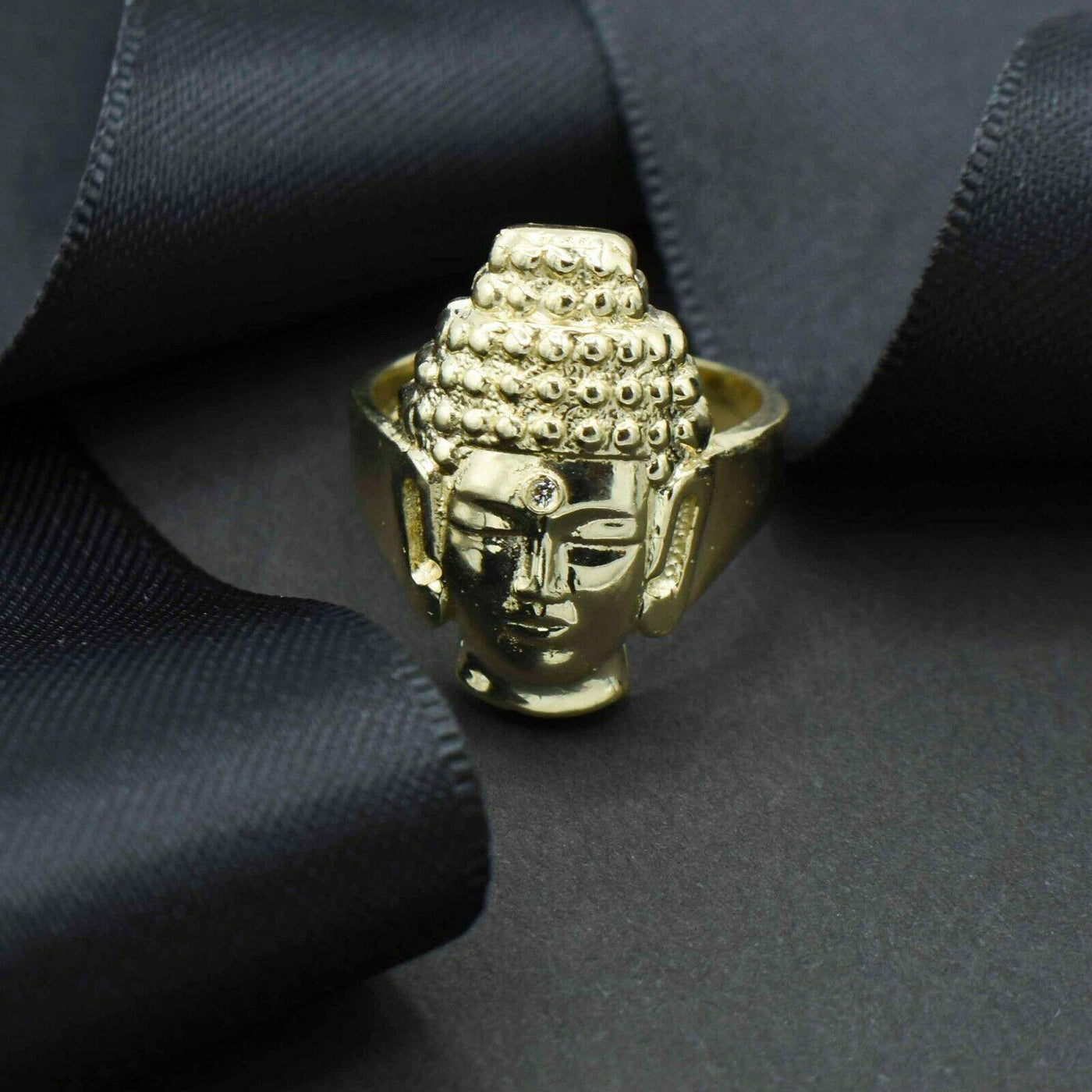 Textured Buddha CZ Ring Solid 10K Yellow Gold - bayamjewelry