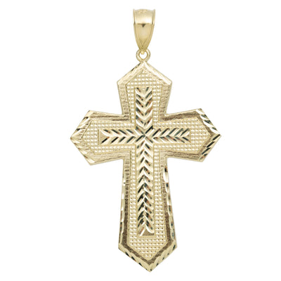 Textured Cross Pendant Charm Solid 10K Yellow Gold - bayamjewelry
