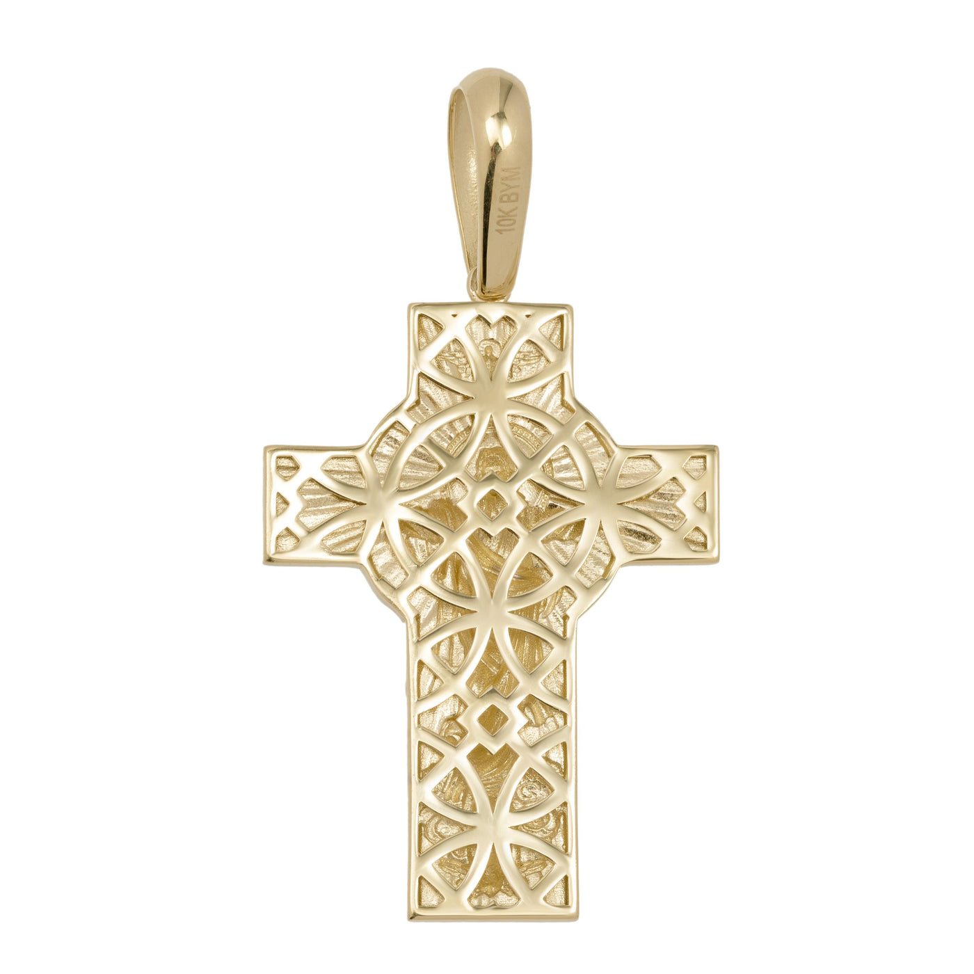 Textured Crucifix Jesus Cross Pendant Solid 10K Yellow Gold - bayamjewelry