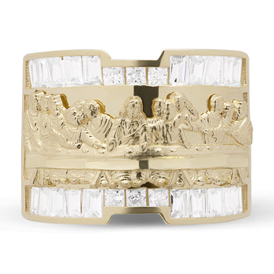 Textured CZ Last Supper Ring Solid 10K Yellow Gold - bayamjewelry