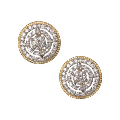 Textured Frame Double Halo Cluster Round Diamond Stud Earrings 0.30ct 10K Yellow Gold - bayamjewelry