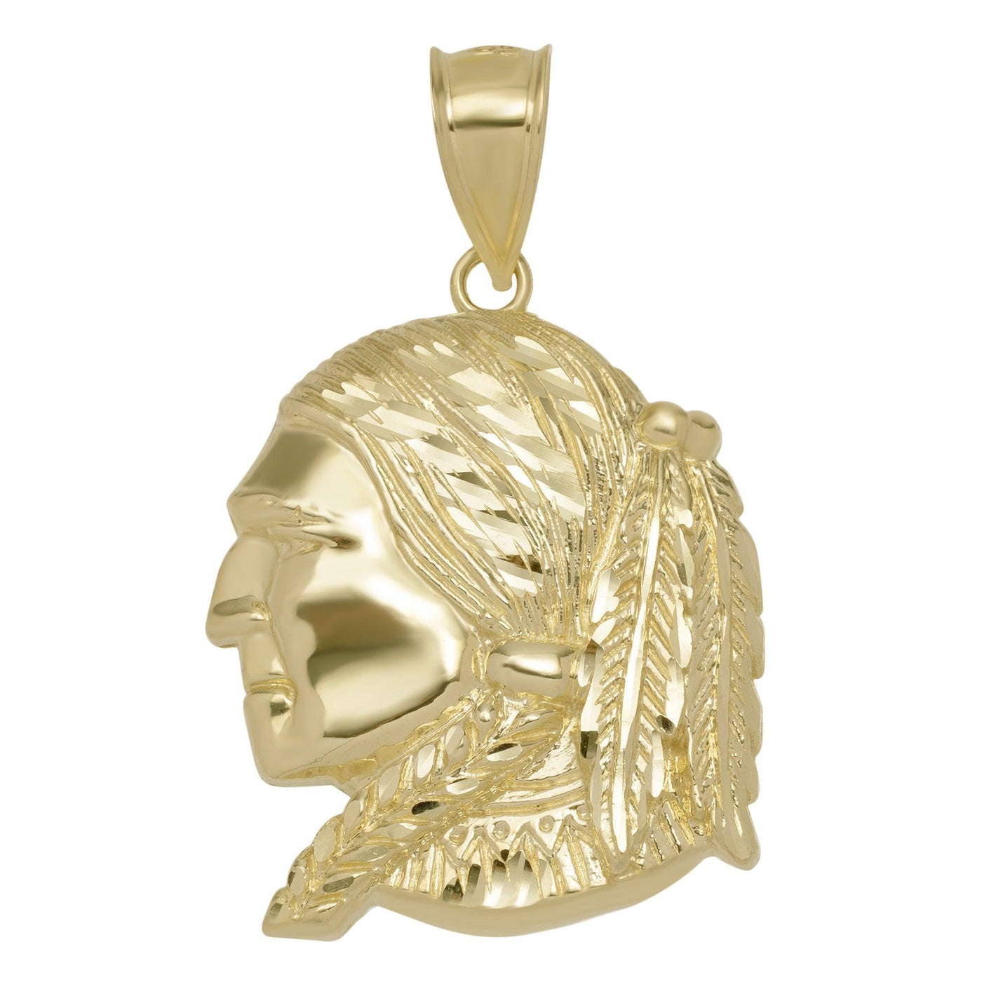 Textured Indian Chief Pendant Solid 10K Yellow Gold - bayamjewelry