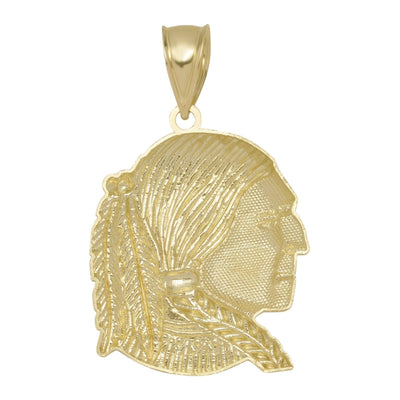 Textured Indian Chief Pendant Solid 10K Yellow Gold - bayamjewelry
