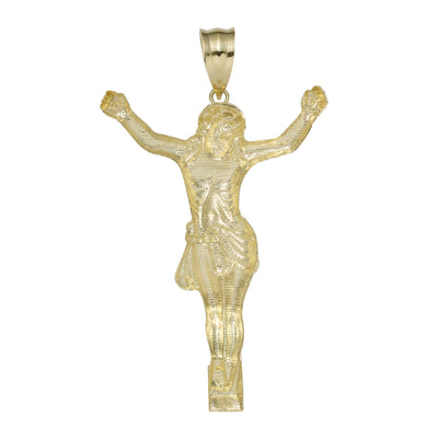 Textured Jesus Crucifix Pendant Charm Solid 10K Yellow Gold - bayamjewelry