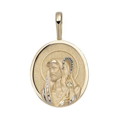 Textured Jesus Medallion Pendant 14K Yellow Gold - bayamjewelry